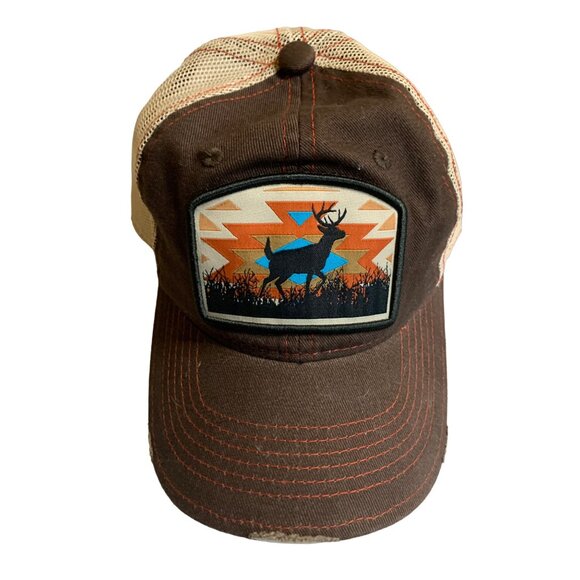 Outdoor Cap Trucker Hat | Buck Deer Patch Brown Mesh Snapback Western Hunting - Picture 2 of 8